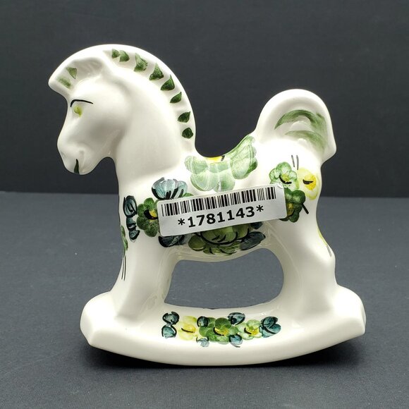 Polish Pottery Green Wave Horse Figurine Green Flowers on White Horse Statue - Picture 2 of 7